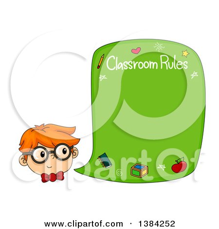 Clipart of a Red Haired White Boy Looking at a Classroom Rules Sign - Royalty Free Vector Illustration by BNP Design Studio
