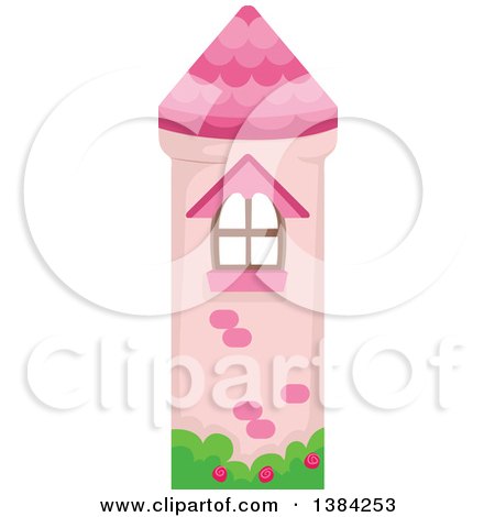 Clipart of a Pink Castle Tower Bookmark Design - Royalty Free Vector Illustration by BNP Design Studio