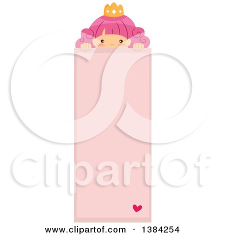 Clipart of a Pink Haired Princess over a Bookmark Design with Text Space - Royalty Free Vector Illustration by BNP Design Studio
