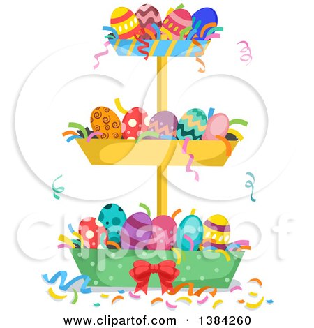 Clipart of a Tiered Stand Filled with Patterned Easter Eggs - Royalty Free Vector Illustration by BNP Design Studio