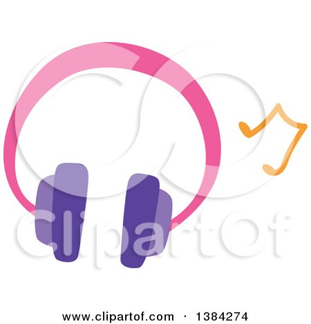 Clipart of a Pair of Girly Headphones and a Music Note - Royalty Free Vector Illustration by BNP Design Studio