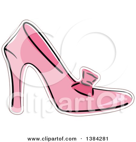 Clipart of a Pink High Heel Shoe with a Bow - Royalty Free Vector Illustration by BNP Design Studio