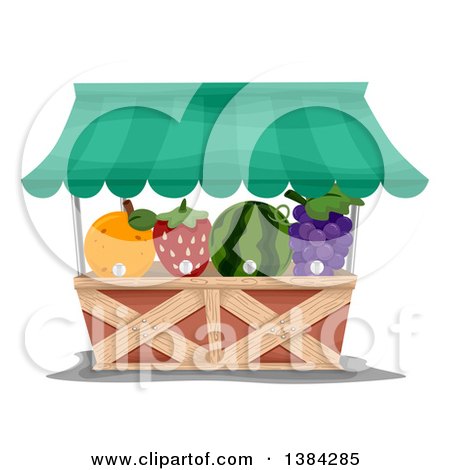 Clipart of a Market Fruit Vendor Stand with Fruit Shaped Juice Dispensers - Royalty Free Vector Illustration by BNP Design Studio