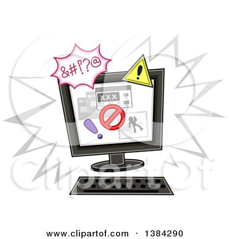 Clipart of a Desktop Computer with an Internet Safety Notice or Warning - Royalty Free Vector Illustration by BNP Design Studio