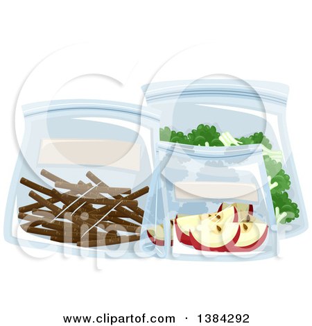 Clipart of Bagged Broccoli, Apples and Chocolate Sticks - Royalty Free Vector Illustration by BNP Design Studio