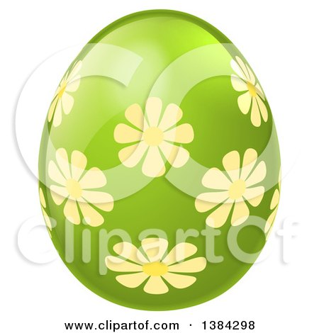 Clipart of a 3d Green Easter Egg with Yellow Flowers - Royalty Free Vector Illustration by AtStockIllustration