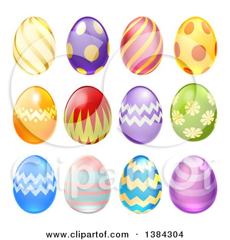 Clipart of 3d Colorful Patterned Easter Eggs - Royalty Free Vector Illustration by AtStockIllustration