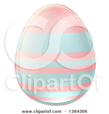 Clipart of a 3d Pastel Blue and Pink Easter Egg with Stripes - Royalty Free Vector Illustration by AtStockIllustration