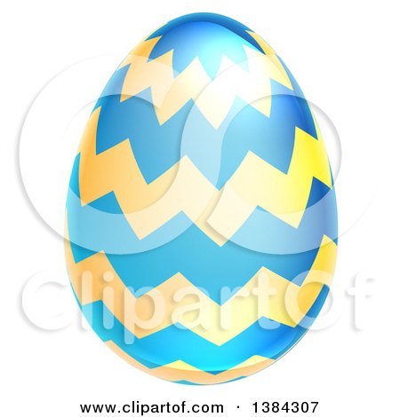 Clipart of a 3d Blue and Yellow Easter Egg with Zig Zags - Royalty Free Vector Illustration by AtStockIllustration