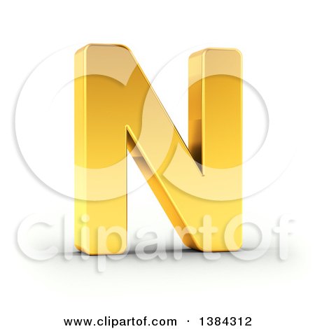 Clipart of a 3d Golden Capital Letter N, on a Shaded White Background, with Clipping Path - Royalty Free Illustration by stockillustrations