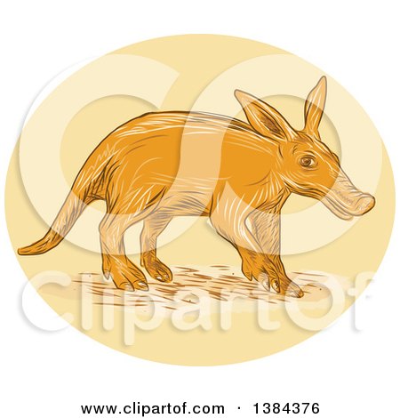 Clipart of a Sketched African Ant Bear or Aardvark in an Oval - Royalty Free Vector Illustration by patrimonio