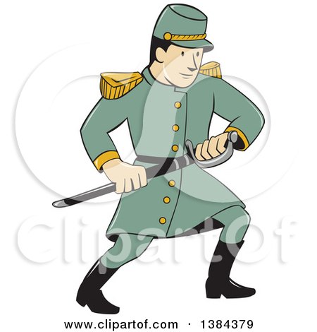 Clipart of a Cartoon American Confederate Army Soldier Drawing His Sword - Royalty Free Vector Illustration by patrimonio