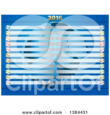 Clipart of a Football Soccer Ball Championship Table with 2016 over Blue - Royalty Free Vector Illustration by elaineitalia