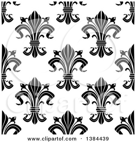 Clipart of a Seamless Pattern Background of Black Fleur De Lis on White - Royalty Free Vector Illustration by Vector Tradition SM