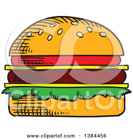 Clipart of a Sketched Cheeseburger - Royalty Free Vector Illustration by Vector Tradition SM