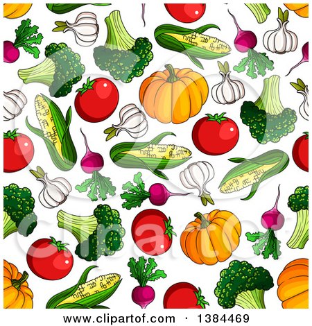 Clipart of a Seamless Background Pattern of Vegetables - Royalty Free Vector Illustration by Vector Tradition SM