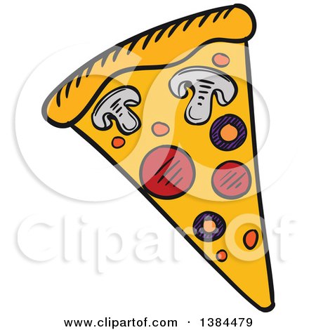 Clipart of a Sketched Slice of Pizza - Royalty Free Vector Illustration by Vector Tradition SM