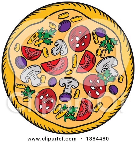Clipart of a Sketched Pizza - Royalty Free Vector Illustration by Vector Tradition SM