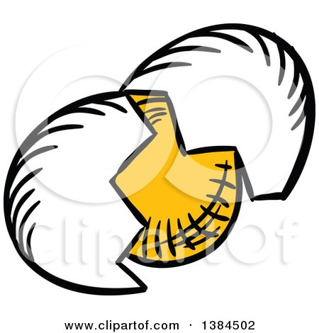 Clipart of a Sketched Cracked Egg and Shell - Royalty Free Vector Illustration by Vector Tradition SM