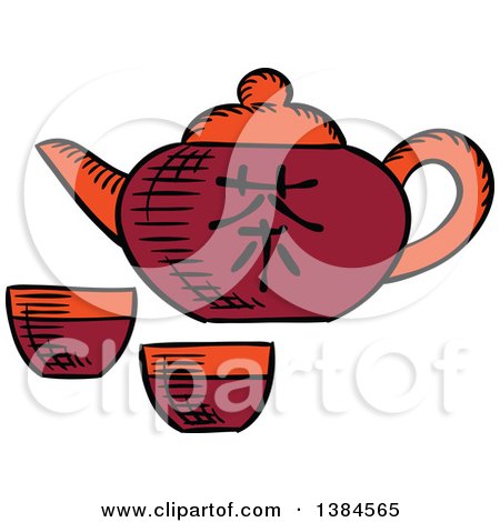Clipart of a Sketched Asian Tea Pot - Royalty Free Vector Illustration by Vector Tradition SM