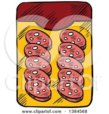 Clipart of a Sketched Tray of Sliced Salami - Royalty Free Vector Illustration by Vector Tradition SM