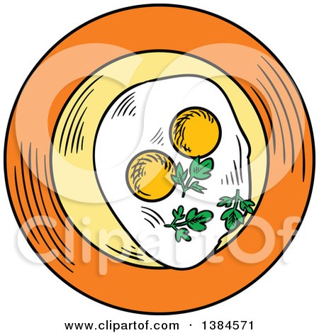 Clipart of a Sketched Plate with Sunny Side up Eggs - Royalty Free Vector Illustration by Vector Tradition SM