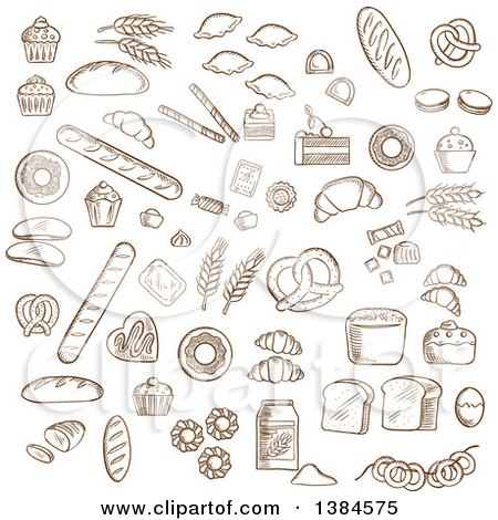 Clipart of Brown Sketched Baked Goods - Royalty Free Vector Illustration by Vector Tradition SM