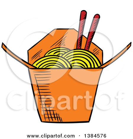 Clipart of a Sketched Takeout Container of Noodles - Royalty Free Vector Illustration by Vector Tradition SM