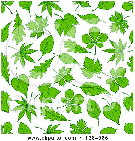 Clipart of a Seamless Background Pattern of Green Oak, Maple and Birch Leaves - Royalty Free Vector Illustration by Vector Tradition SM