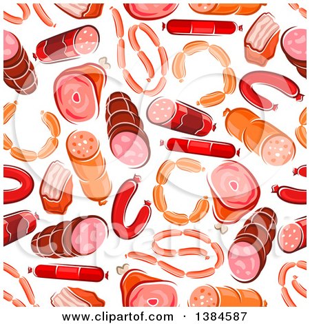 Clipart of a Seamless Background Pattern of Ham, Pork, Meatloaf and Salami - Royalty Free Vector Illustration by Vector Tradition SM
