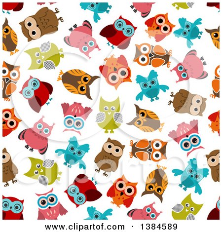Clipart of a Seamless Background Pattern of Colorful Owls - Royalty Free Vector Illustration by Vector Tradition SM
