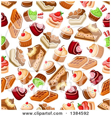 Clipart of a Seamless Background Pattern of Waffles, Cakes and Cupcakes - Royalty Free Vector Illustration by Vector Tradition SM