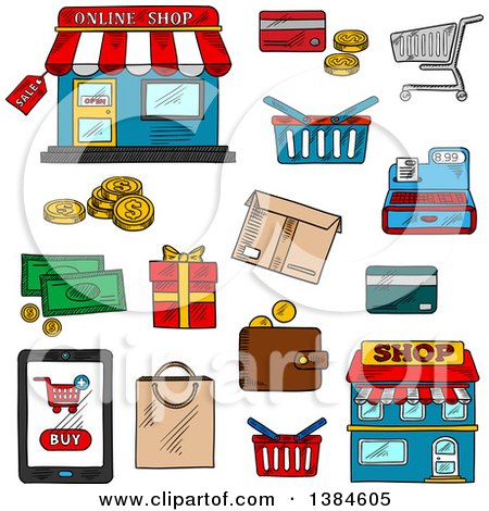 Clipart of Sketched Shop and Retail Icons - Royalty Free Vector Illustration by Vector Tradition SM
