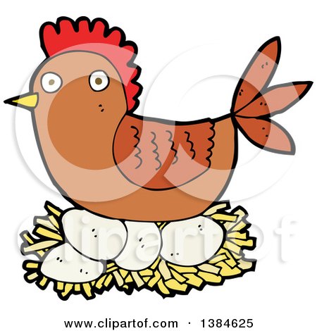 Clipart of a Cartoon Hen Chicken Nesting - Royalty Free Vector Illustration by lineartestpilot