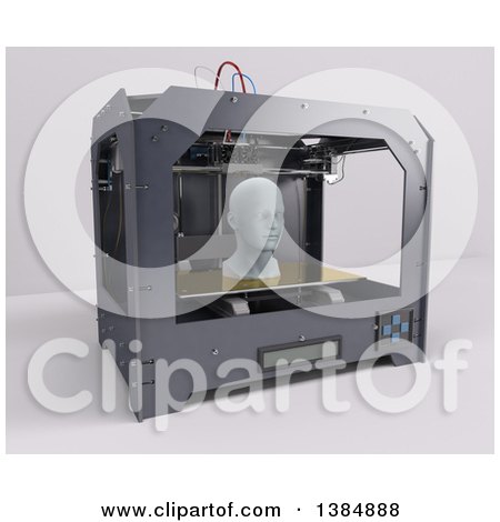 Clipart of a 3d Printer Creating a Head, on a White Background - Royalty Free Illustration by KJ Pargeter