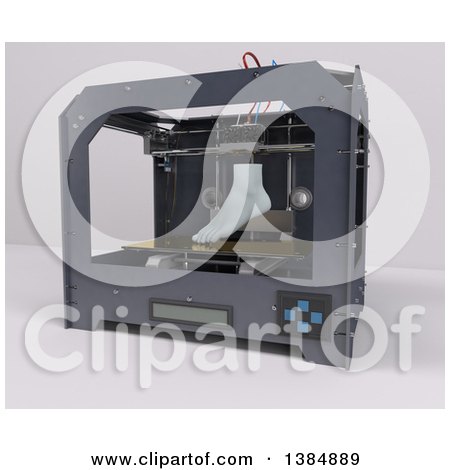 Clipart of a 3d Printer Creating a Foot, on a White Background - Royalty Free Illustration by KJ Pargeter