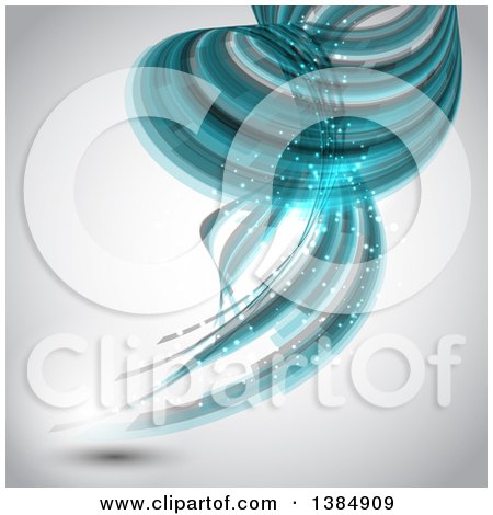Clipart of a Background of Abstract Swirling Blue Lights - Royalty Free Vector Illustration by KJ Pargeter