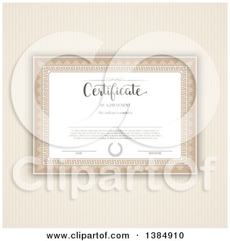 Clipart of a Certificate Template with Sample Text over Brown Stripes - Royalty Free Vector Illustration by KJ Pargeter