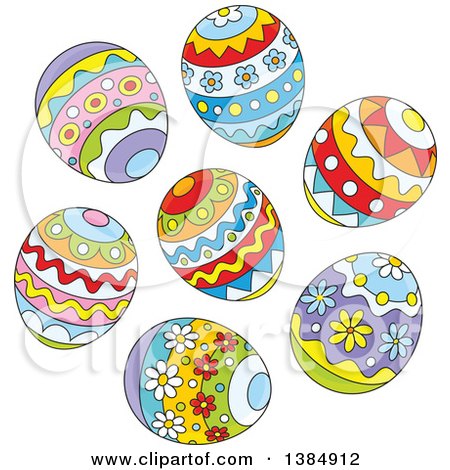 Clipart of a Cluster of Decorated Easter Eggs - Royalty Free Vector Illustration by Alex Bannykh