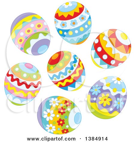 Clipart of a Cluster of Decorated Easter Eggs - Royalty Free Vector Illustration by Alex Bannykh