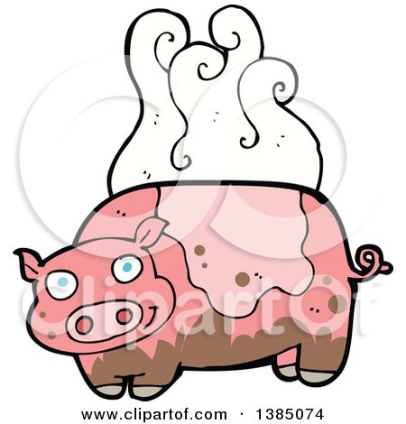 Clipart of a Cartoon Stinky Pink Pig - Royalty Free Vector Illustration by lineartestpilot