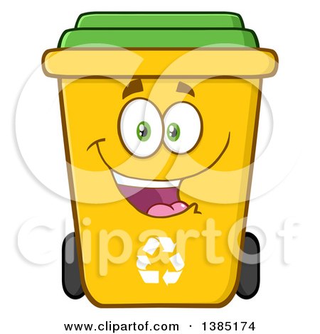 Clipart of a Cartoon Yellow Recycle Bin Character Smiling - Royalty Free Vector Illustration by Hit Toon
