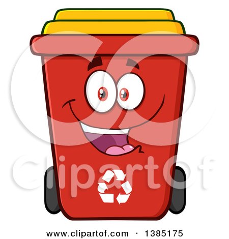 Clipart of a Cartoon Red Recycle Bin Character Smiling - Royalty Free Vector Illustration by Hit Toon