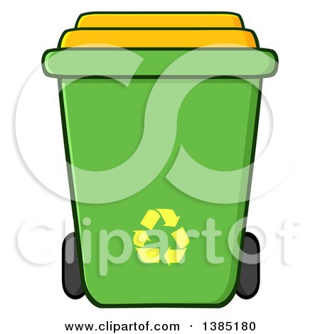 Clipart of a Cartoon Green Recycle Bin with Yellow Arrows - Royalty Free Vector Illustration by Hit Toon