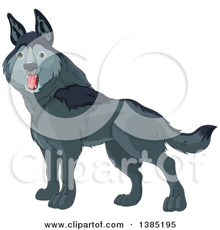 Clipart of a Cute Happy Gray Wolf - Royalty Free Vector Illustration by Pushkin