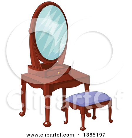 Clipart of a Vanity Table, Stool and Mirror - Royalty Free Vector Illustration by Pushkin