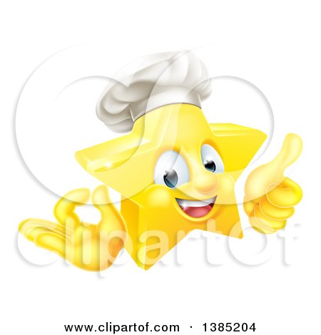 Clipart of a 3d Happy Golden Chef Star Emoji Emoticon Character Giving a Thumb up and Gesturing Ok - Royalty Free Vector Illustration by AtStockIllustration