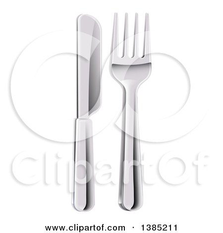 Clipart of a 3d Butter Knife and Fork - Royalty Free Vector Illustration by AtStockIllustration