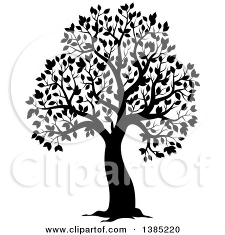 Clipart of a Black Silhouetted Tree with Leaves - Royalty Free Vector Illustration by visekart