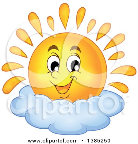 Clipart of a Happy Sun Character Resting on a Cloud - Royalty Free Vector Illustration by visekart